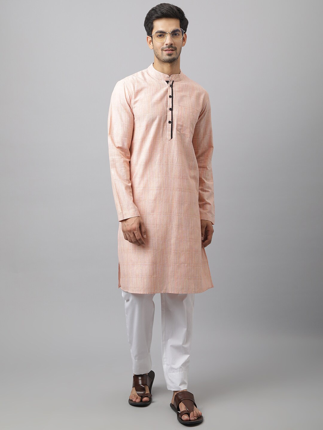 

Waahiba Men Peach-Coloured Kurta with Pyjama Set