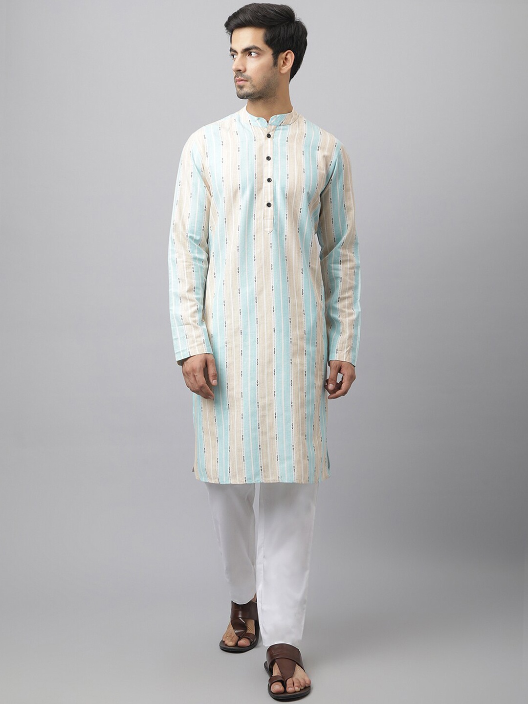 

Waahiba Men Blue Striped Kurta with Pyjamas