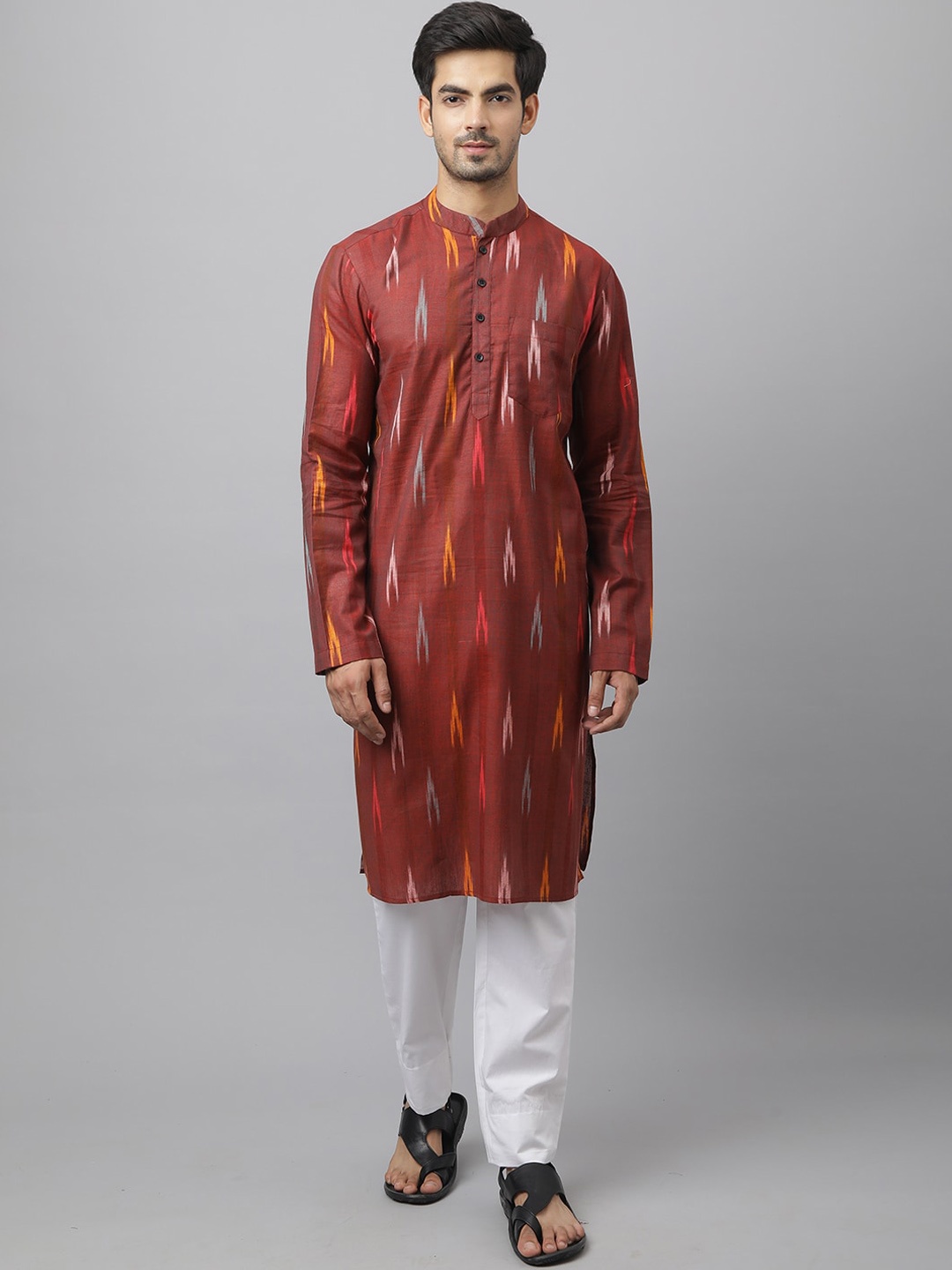 

Waahiba Men Maroon Embroidered Pleated Kurta with Pyjamas