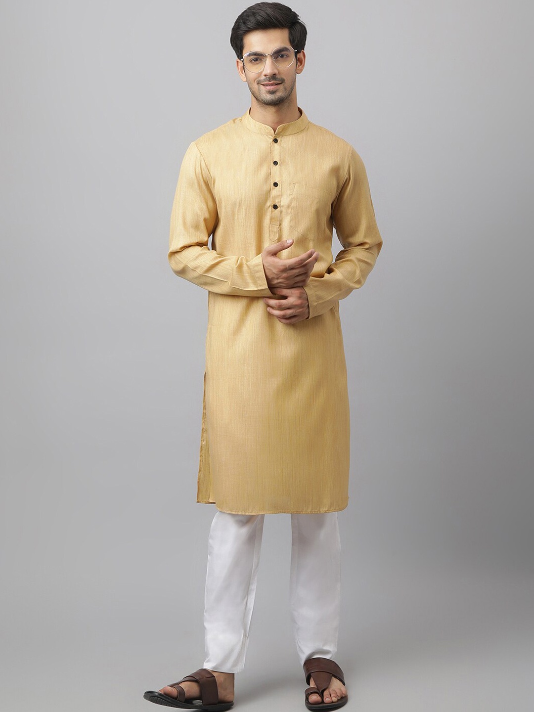 

Waahiba Men Beige Solid Kurta with Pyjamas