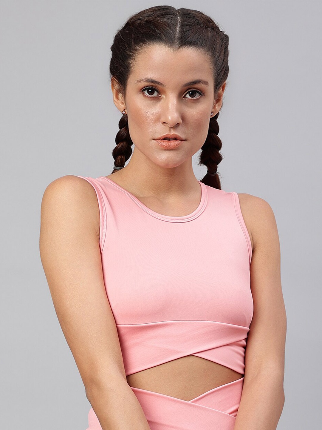 

Pritla Pink Solid Fitted Crop Top