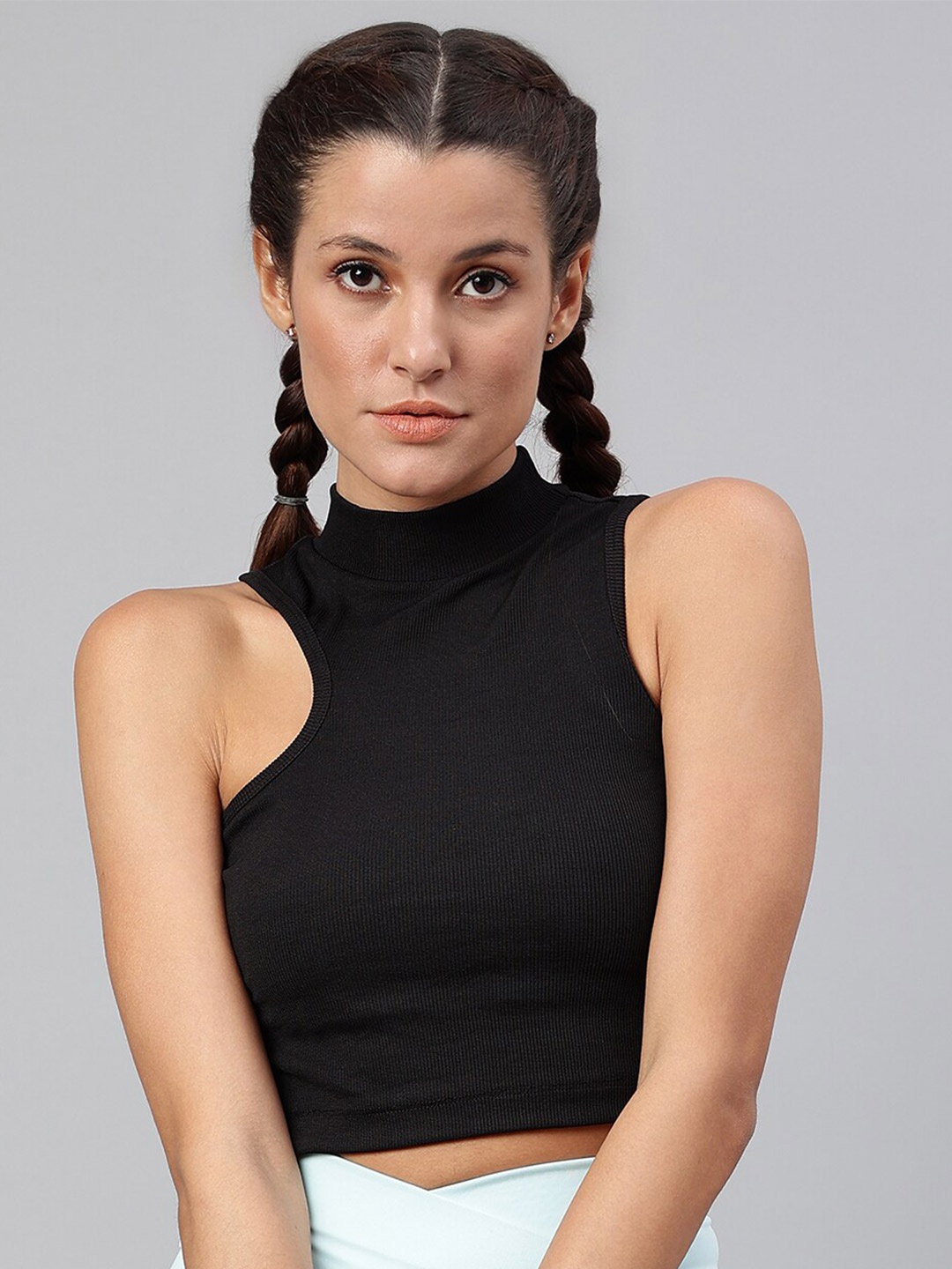 

Pritla Women Black workout Rib Crop Top