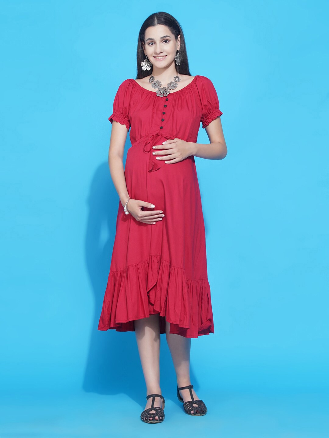 

Mine4Nine Women Red Maternity Dress