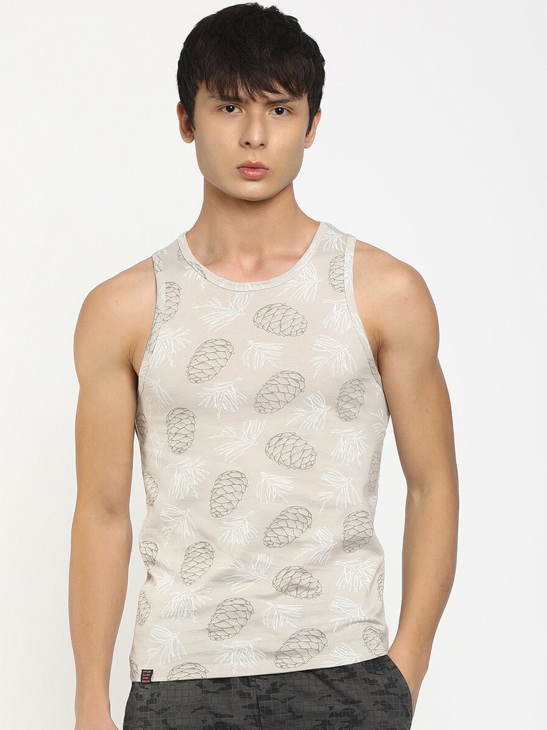 

V-Mart Men Grey Printed Cotton Single Jersey Round Neck Innerwear Vests