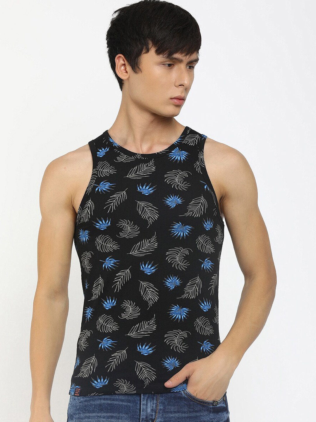 

V-Mart Men Black & Blue Printed Cotton Innerwear Vests