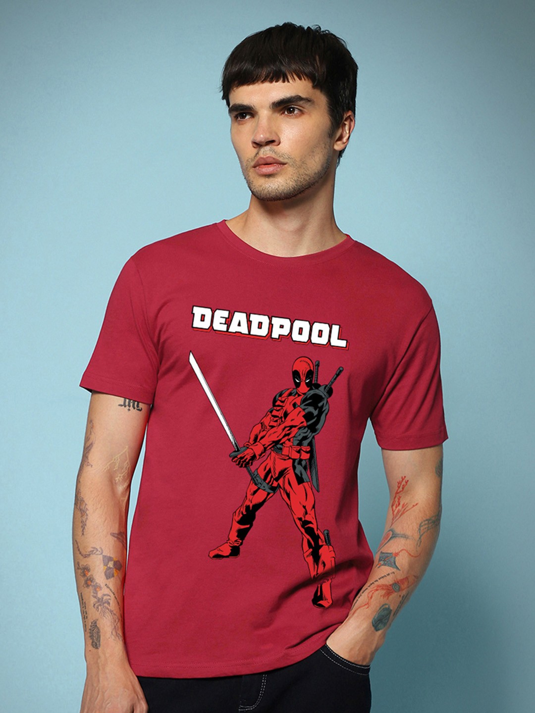 

Bewakoof Men Red Printed Pure Cotton T-shirt
