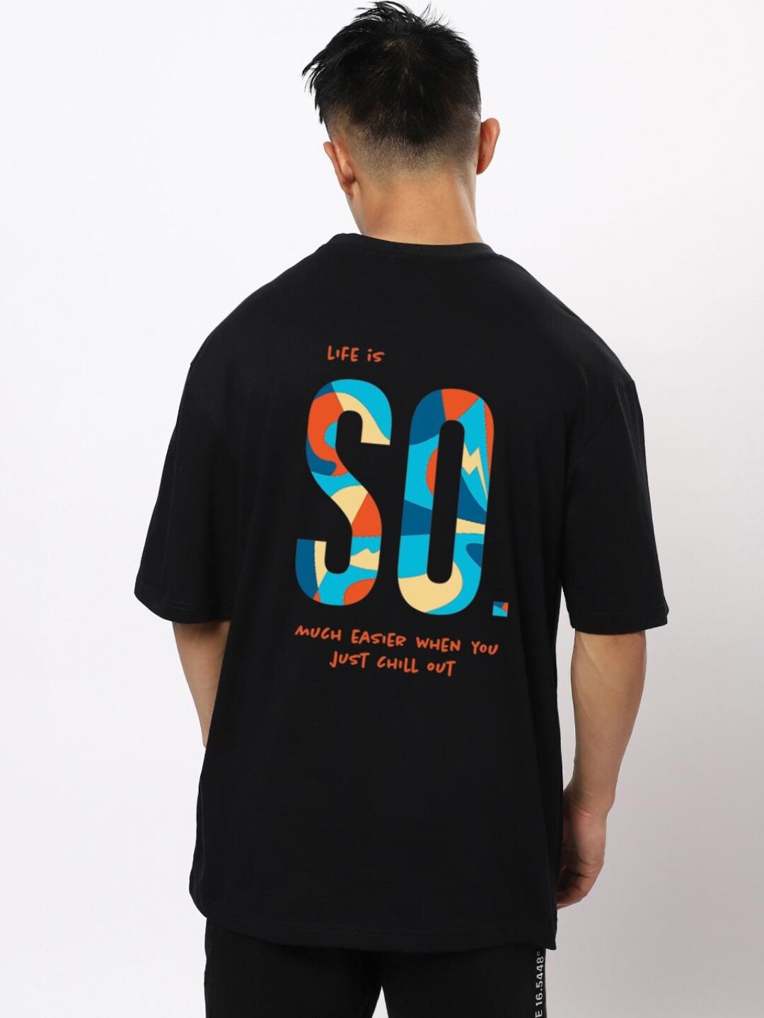 

Bewakoof Men Typography Printed Pure Cotton Oversized T-shirt, Black