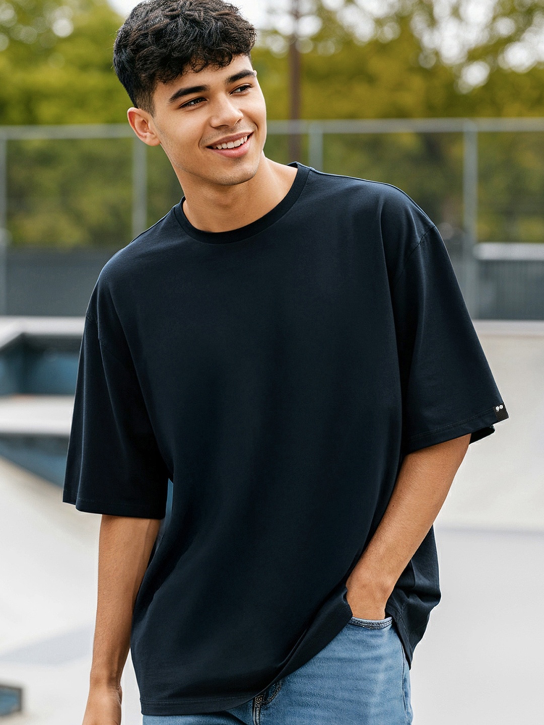 Bewakoof Men Solid Oversized T-shirt, Blue