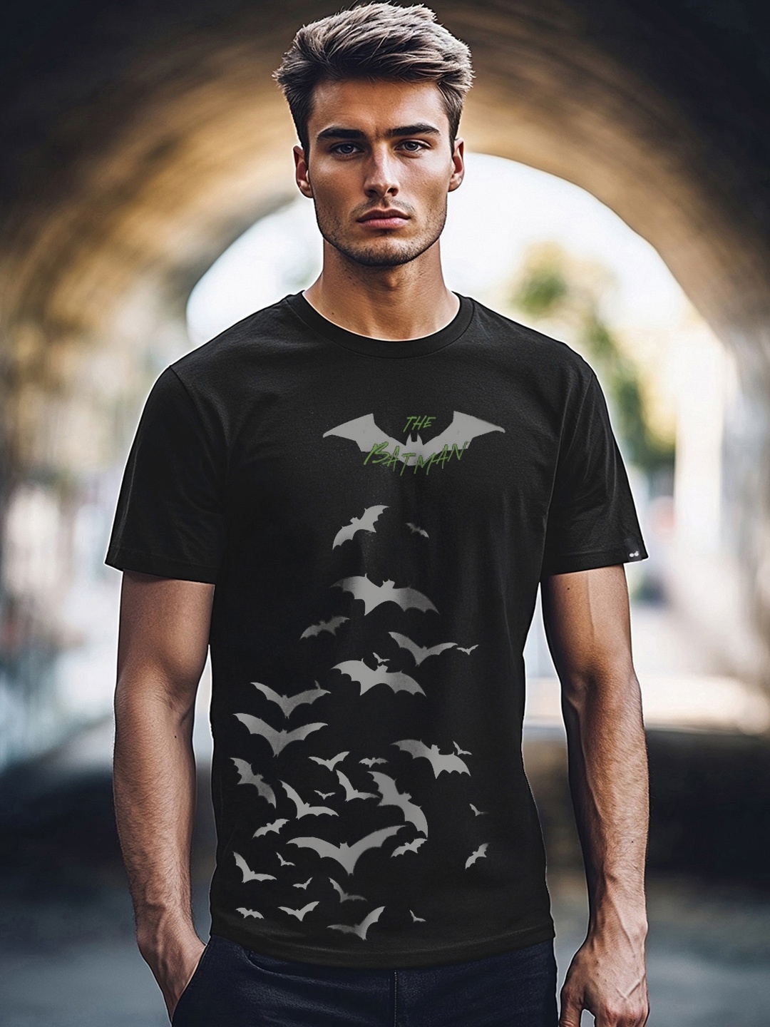 

Bewakoof Men Black Batman Printed Pure Cotton T-shirt