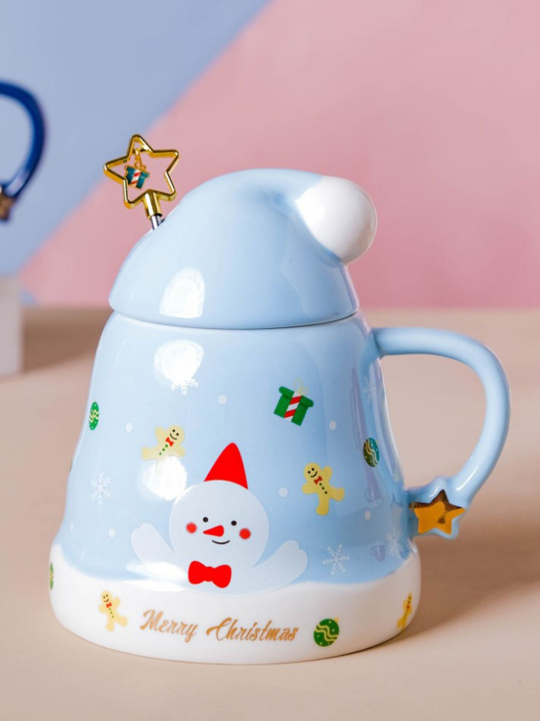 

Nestasia Blue & White Fun Christmas Ceramic Cup with Lid & Spoon 400 ml
