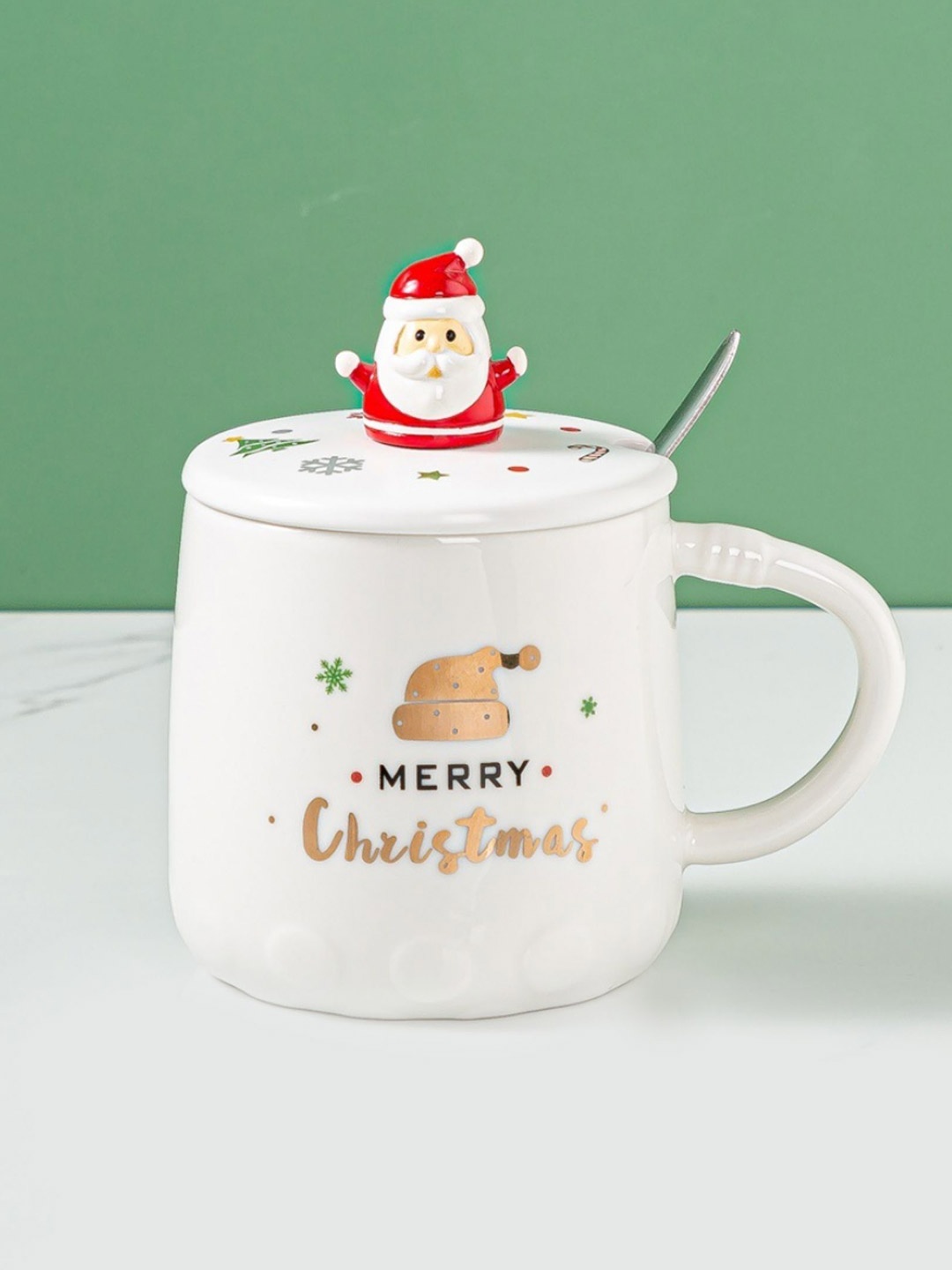 

Nestasia White Santa Christmas Ceramic Cup with Lid & Spoon 350 ml