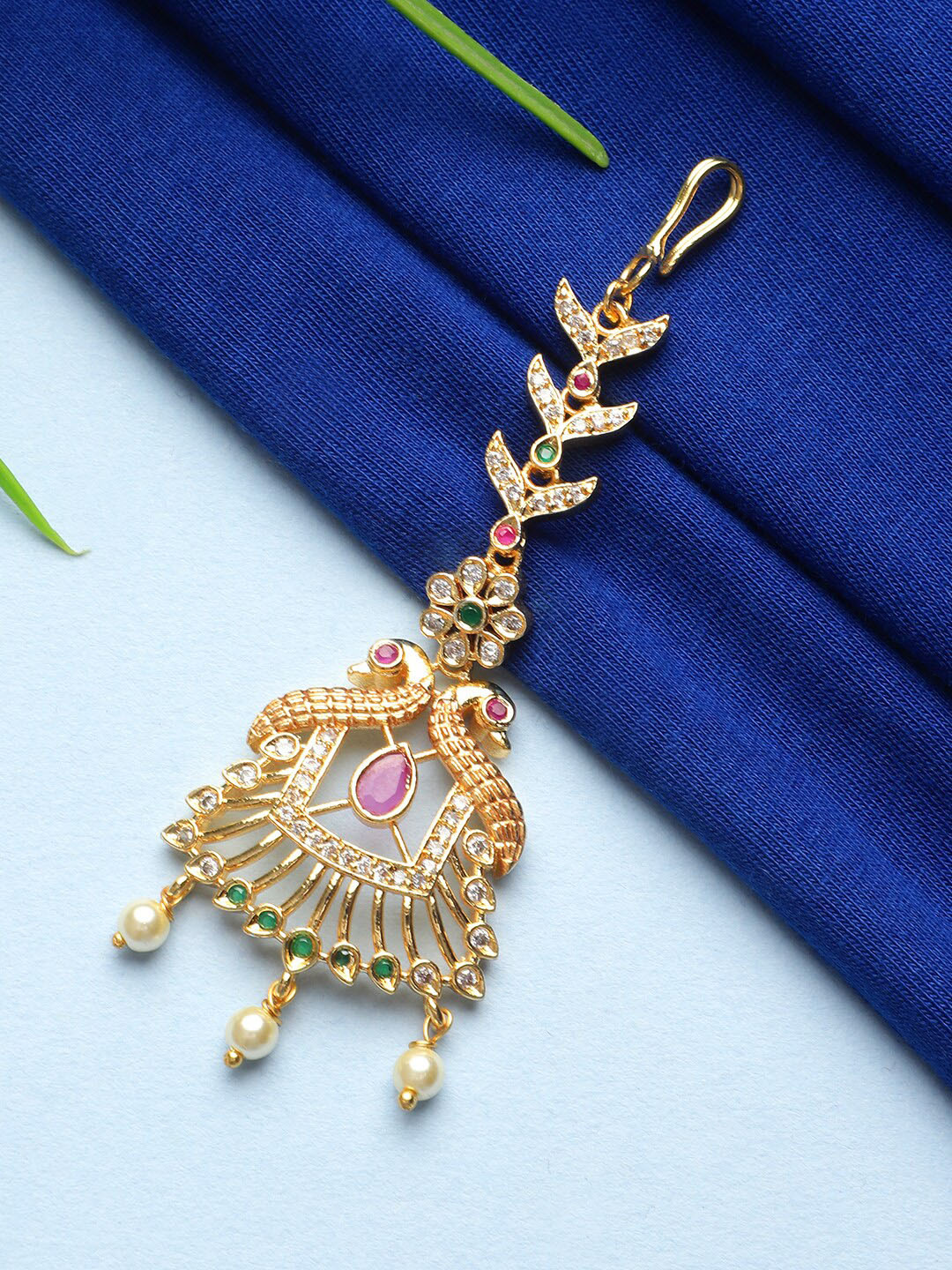 

CARDINAL Women Gold Toned American Diamond Maang Tikka