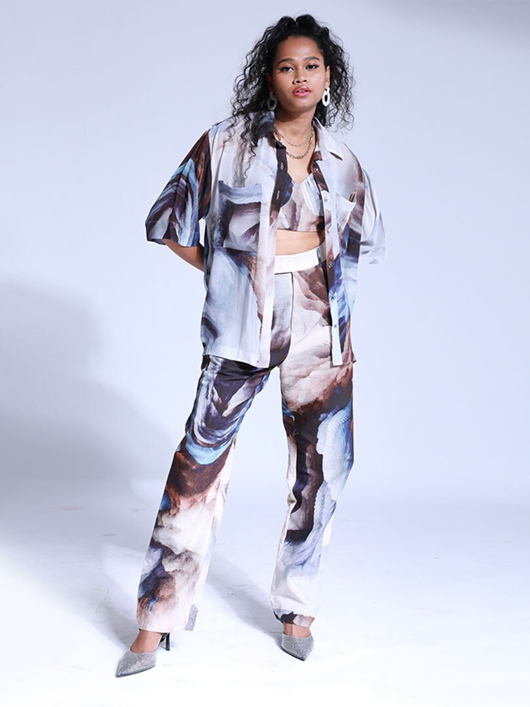 

MISSY Women Beige Boxy Printed Party Shirt