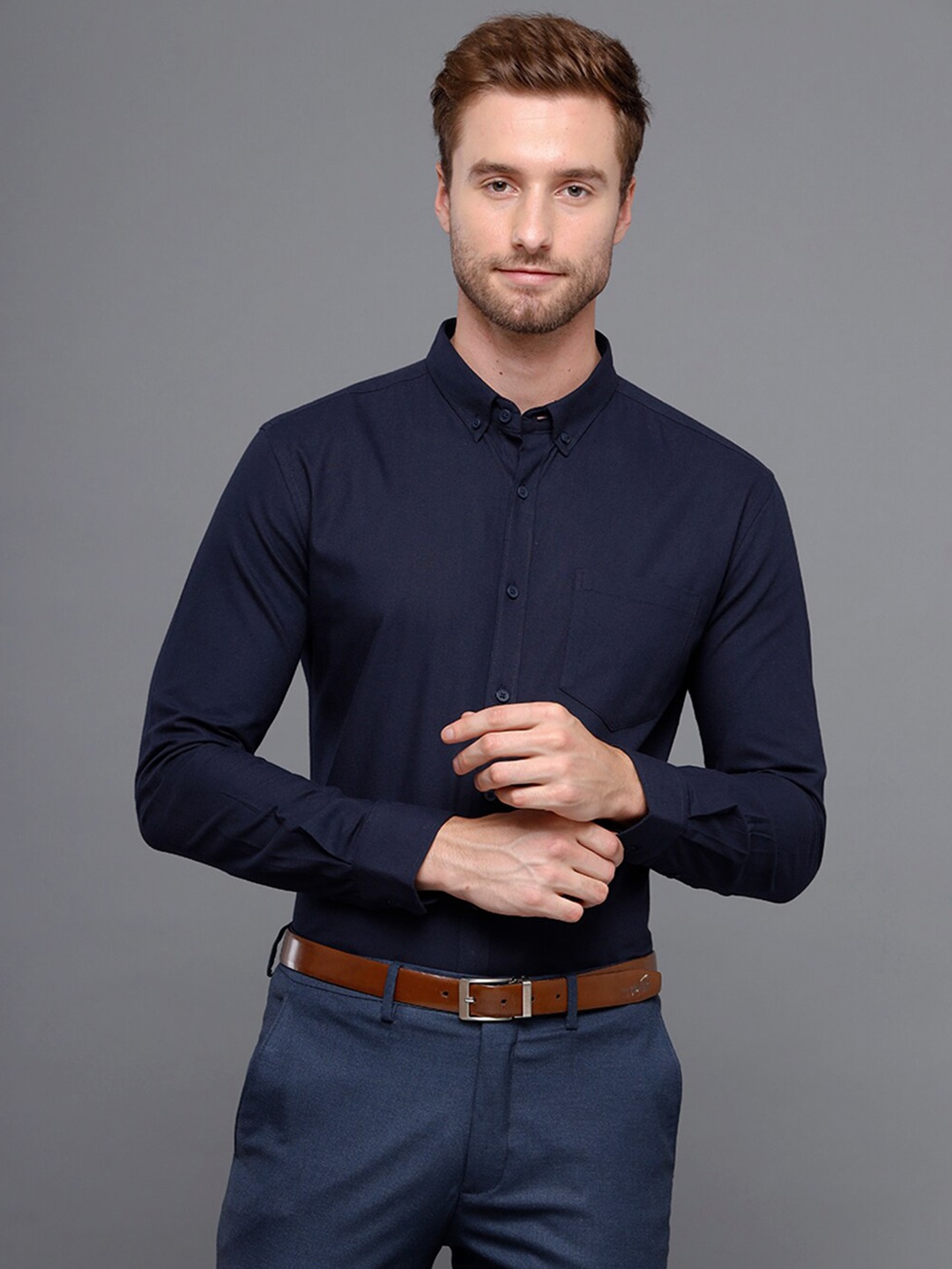 

YOVISH Men Navy Blue Smart Slim Fit Casual Shirt