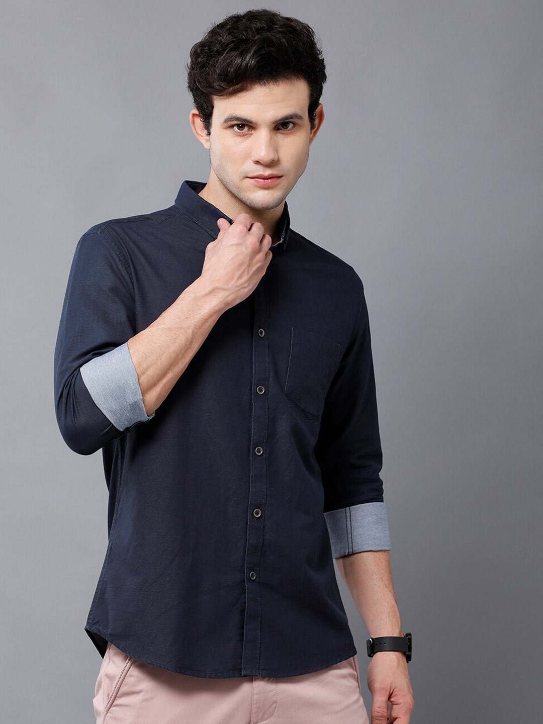 

YOVISH Men Blue Solid Button Down Collar Smart Slim Fit Casual Shirt