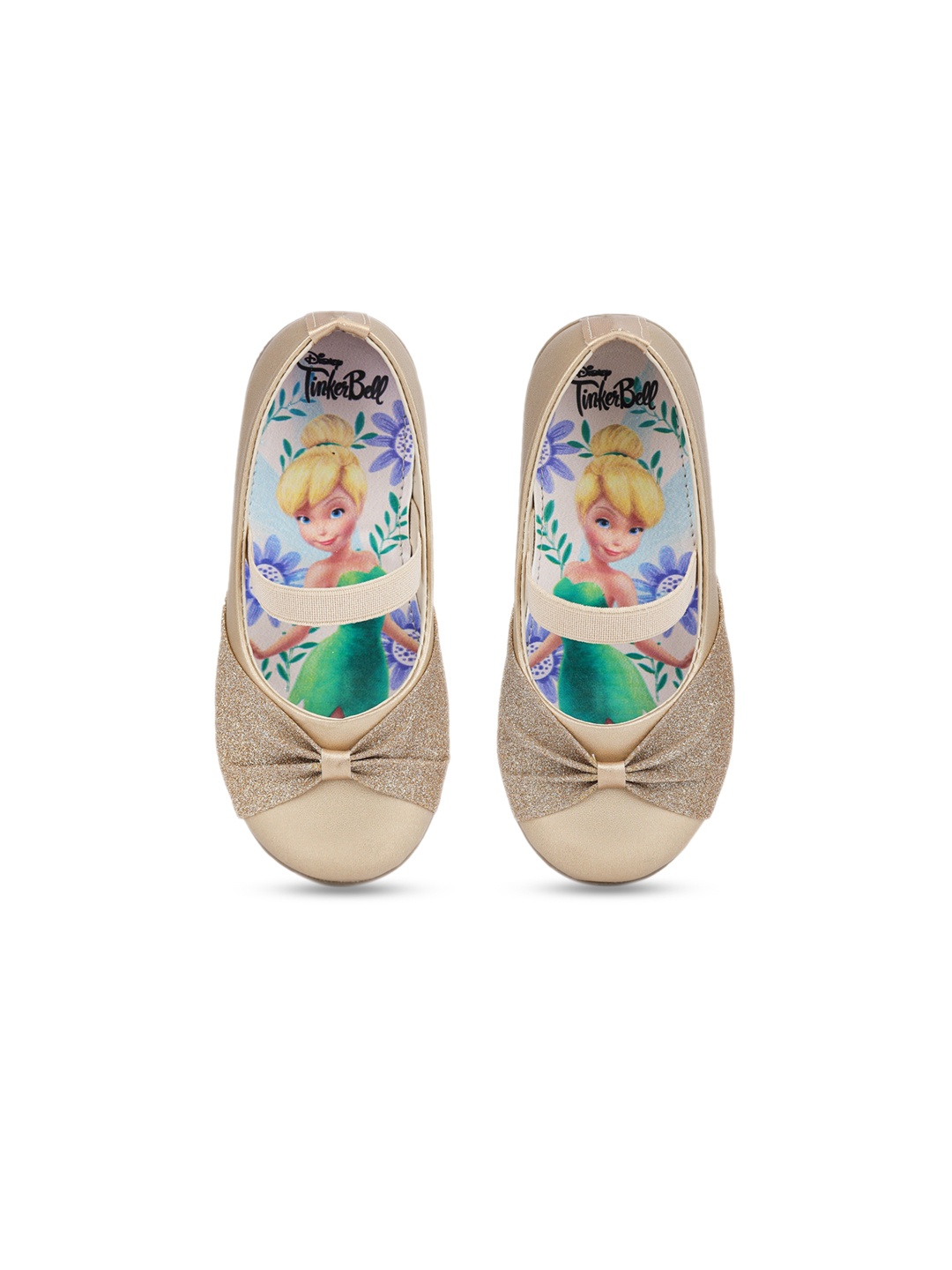 

toothless Girls Gold Tinker Bell Printed Bows Ballerinas Flats