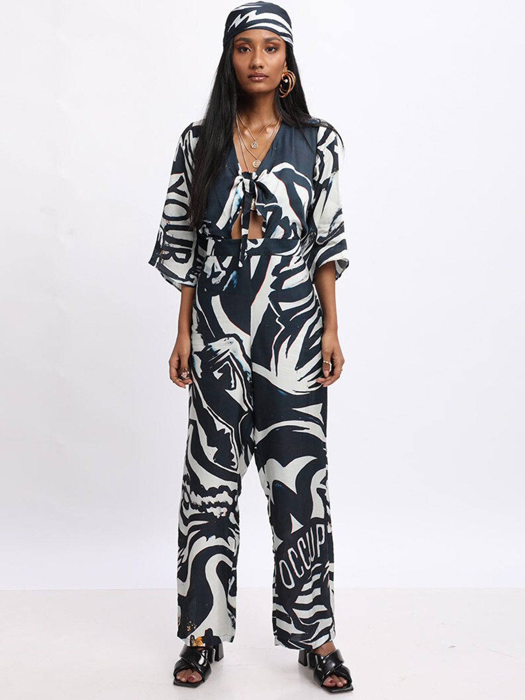 

MISSY Black & White Modal Printed Basic Jumpsuit