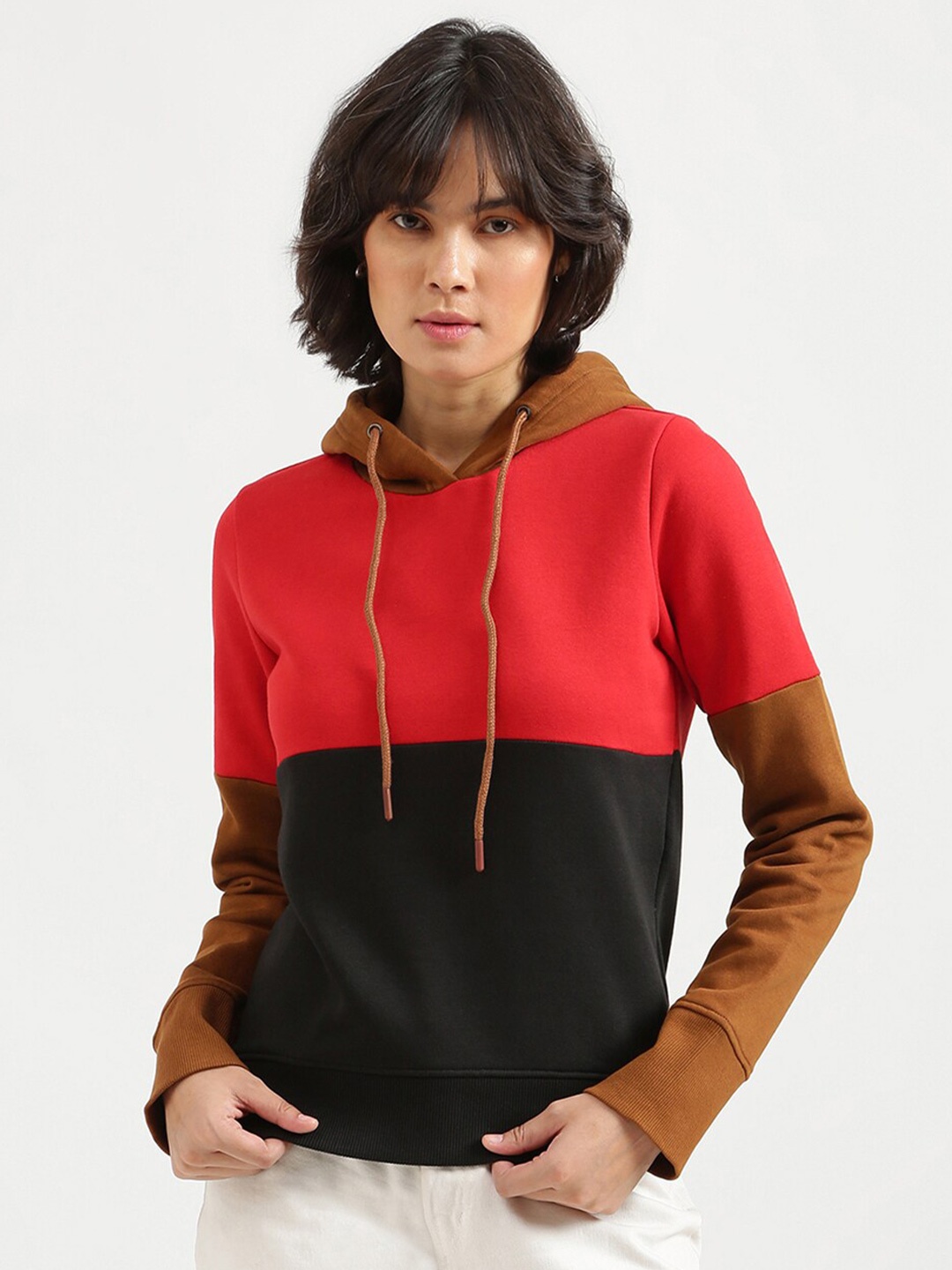 

United Colors of Benetton Women Red & Black Colourblocked Sweatshirt