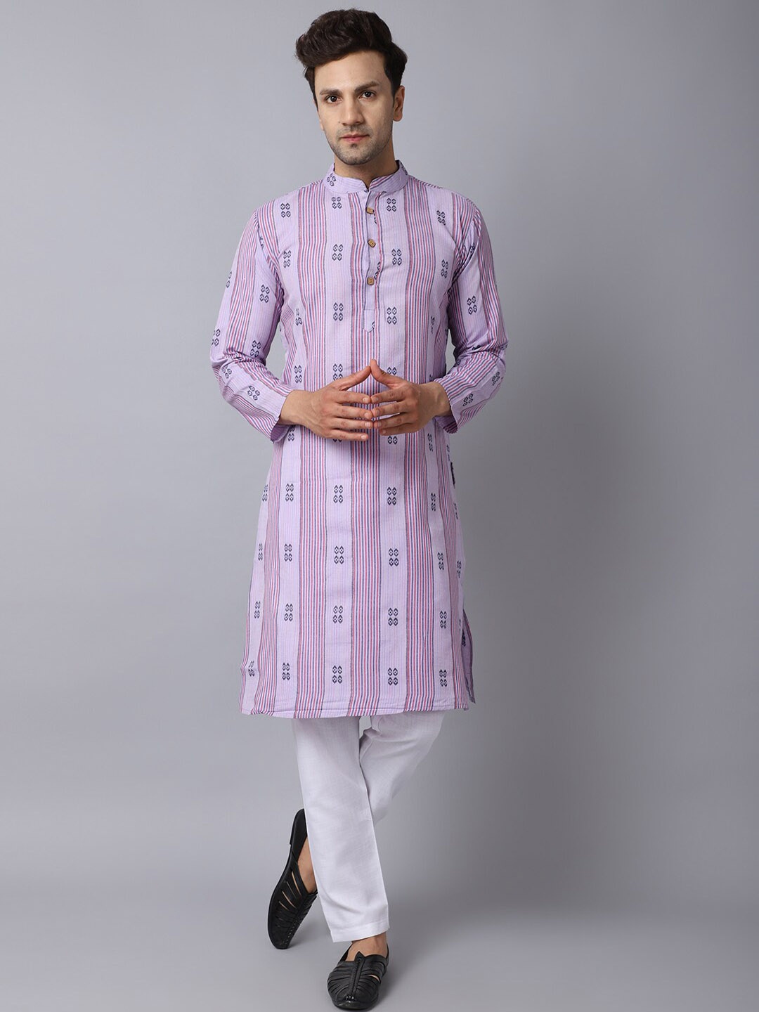 

ORUS Men Purple Printed Pure Cotton Kurta with Pyjamas