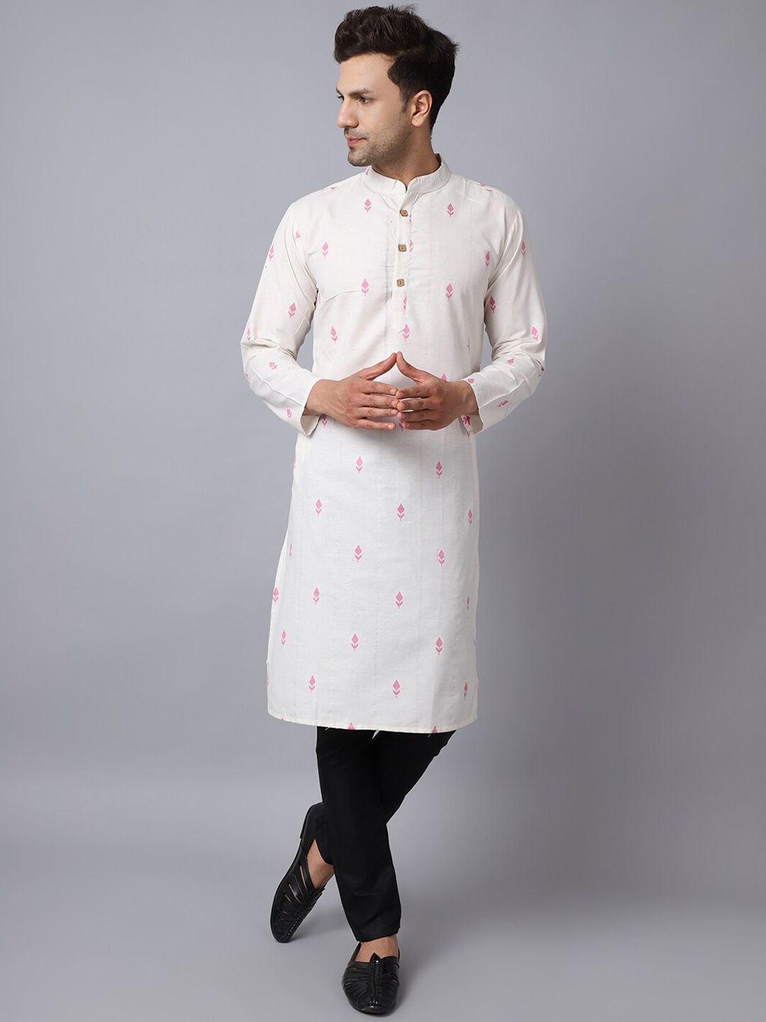 

ORUS Men Off White Ethnic Motifs Printed Pure Cotton Kurta with Pyjama Set