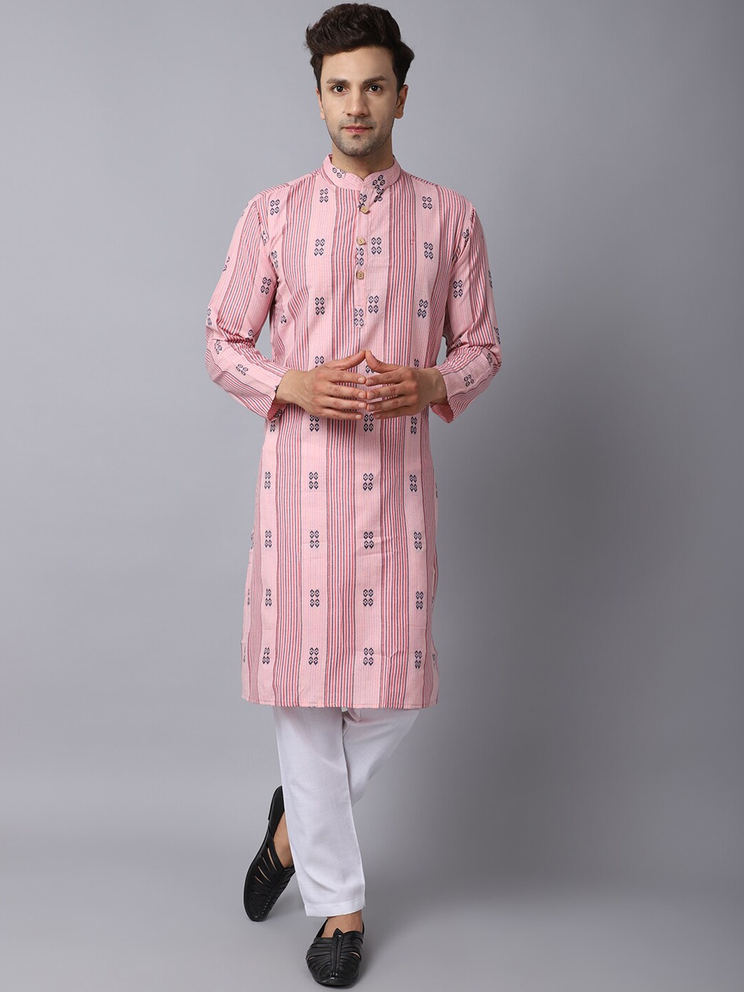 

ORUS Men Pink Ethnic Motifs Embroidered Pure Cotton Kurta with Salwar