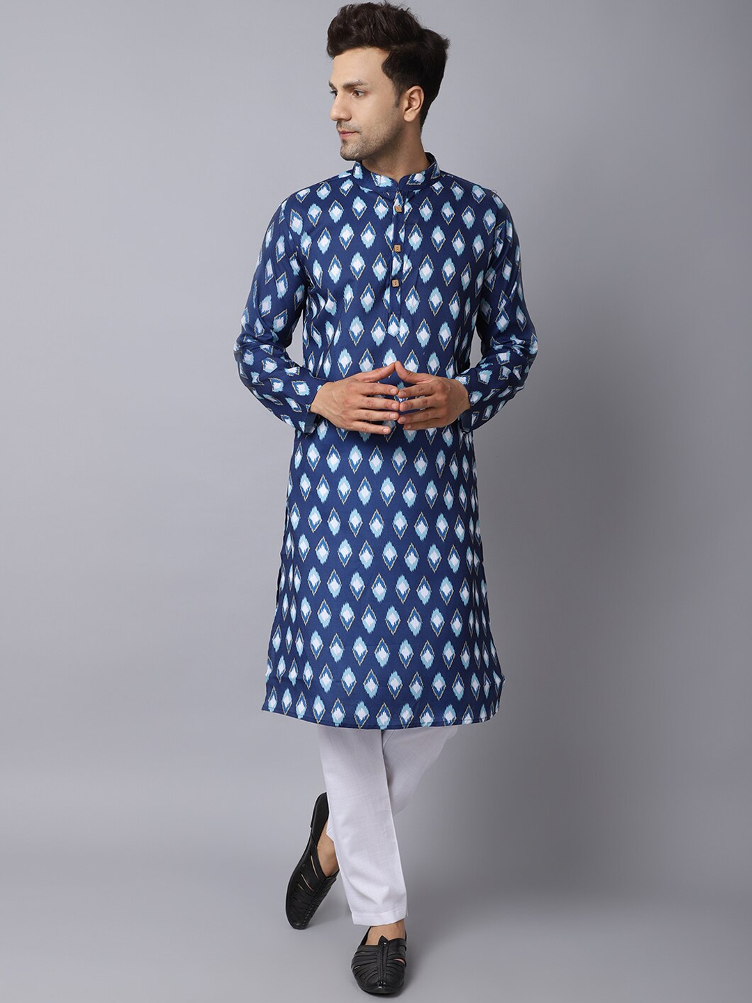 ORUS Men Blue Printed Pure Cotton Kurta with Pyjamas