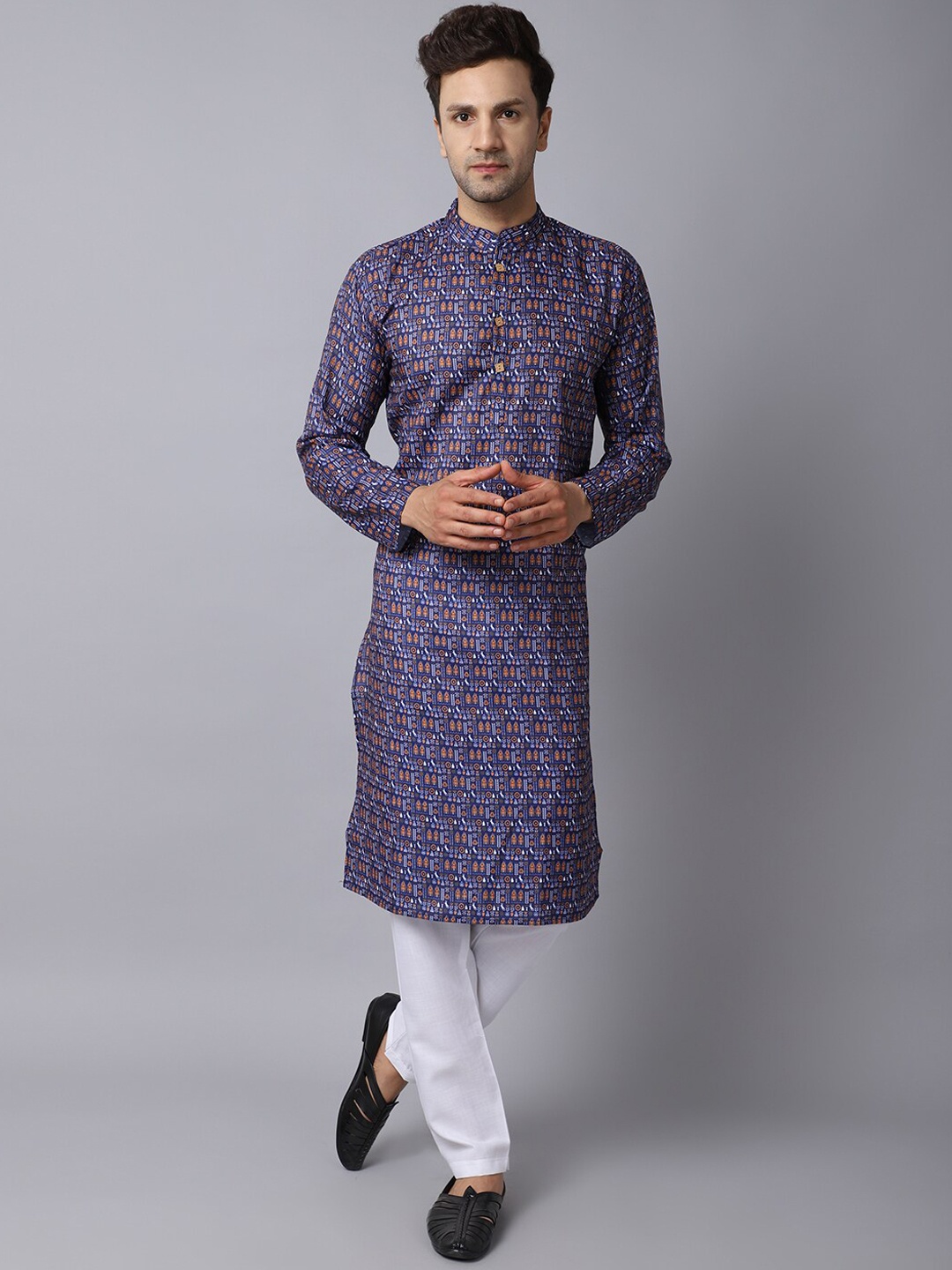 

ORUS Men Blue Printed Pure Cotton Kurta with Pyjamas