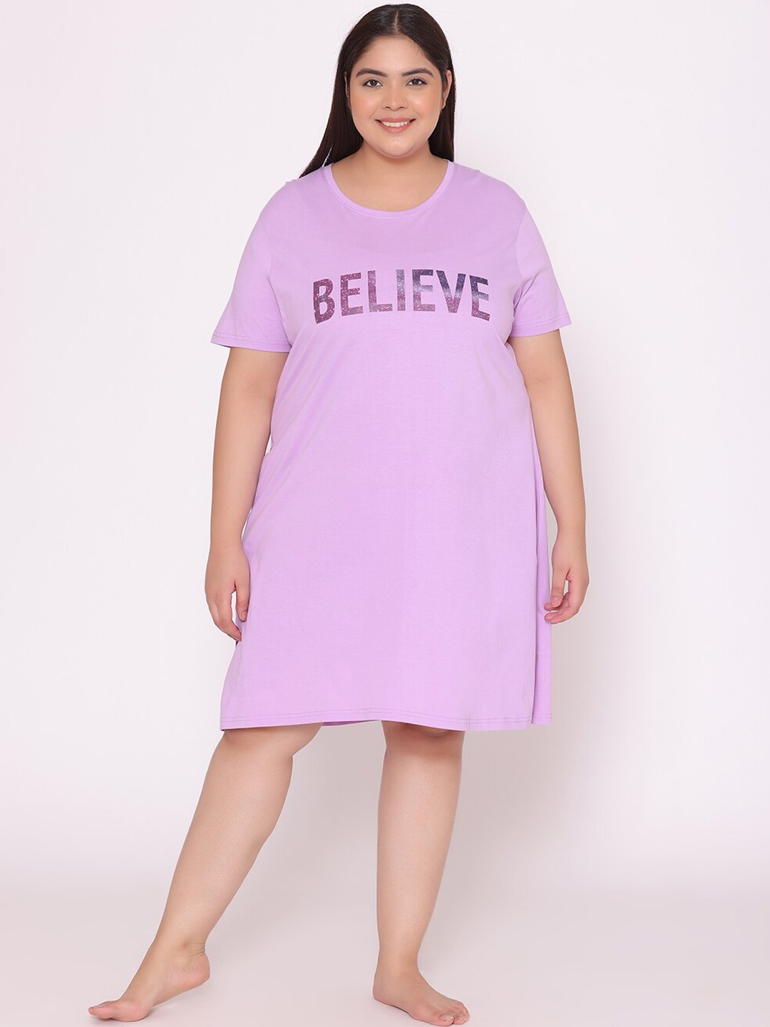 

TITTLI Plus Size Printed Cotton T-Shirt Nightdress, Lavender