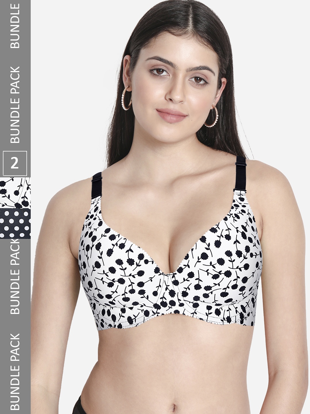 

shyaway Women Set of 2 Black & White Printed T-Shirt Bra - Underwired Lightly Padded