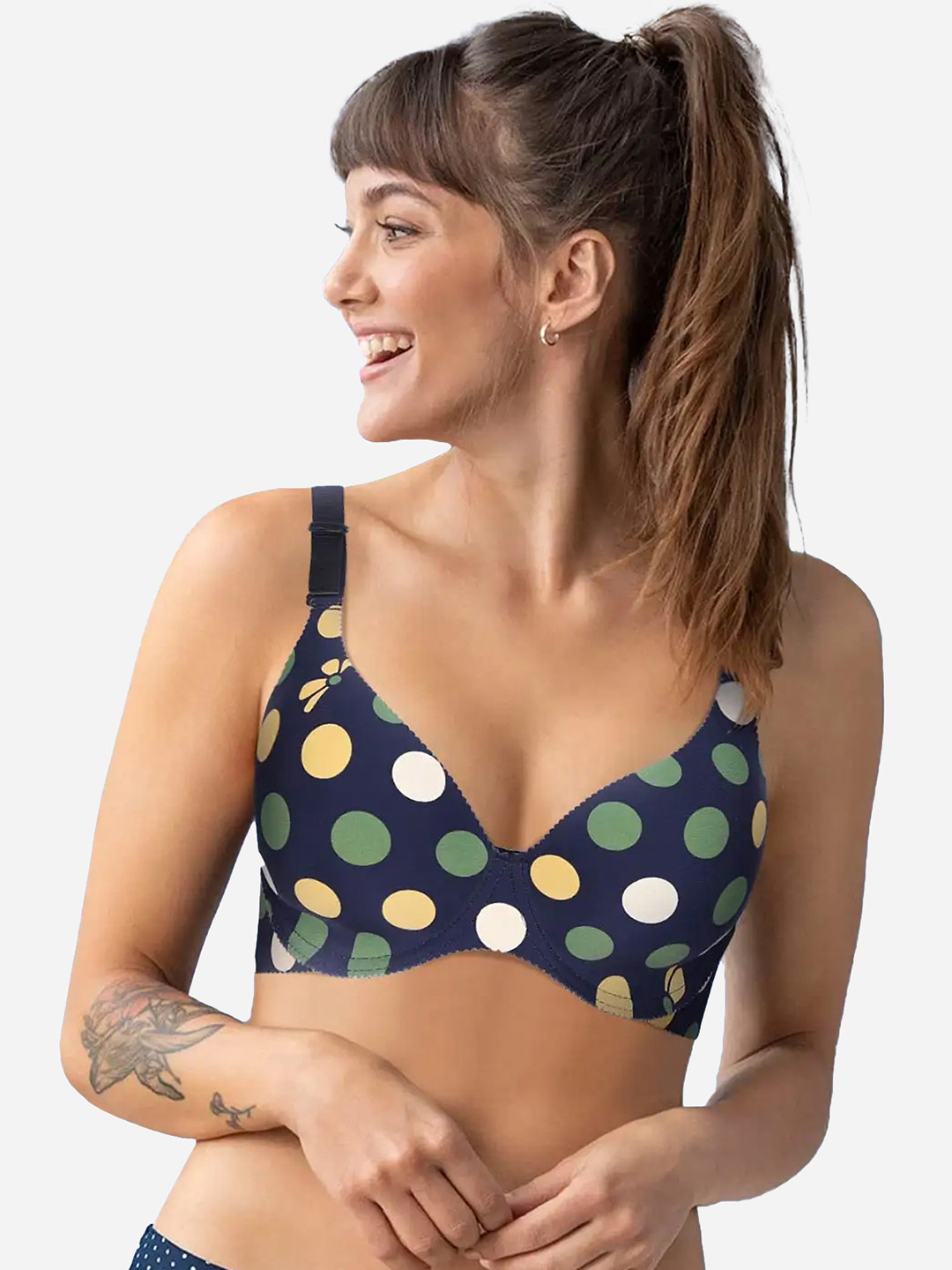 

shyaway Navy Blue & Green Bra Underwired Lightly Padded