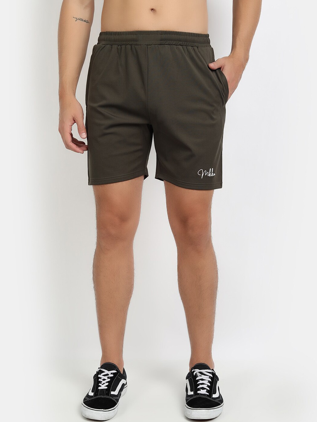 

MKKO Men Olive Green Slim Fit Training or Gym Sports Shorts