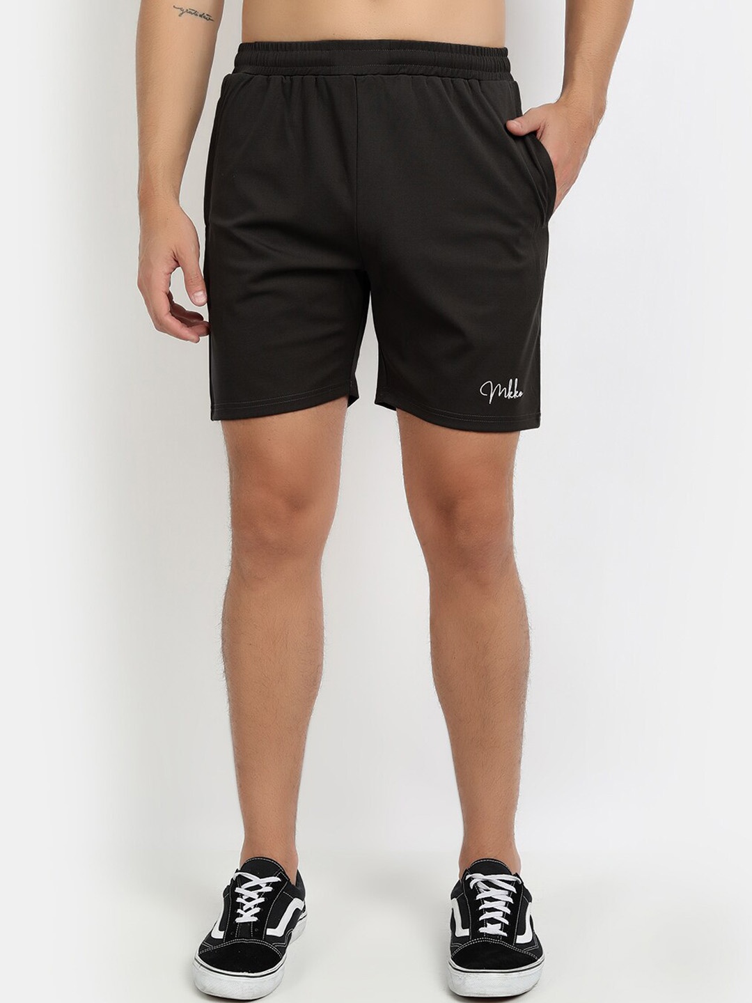 

MKKO Men Black Slim Fit Training or Gym Sports Shorts