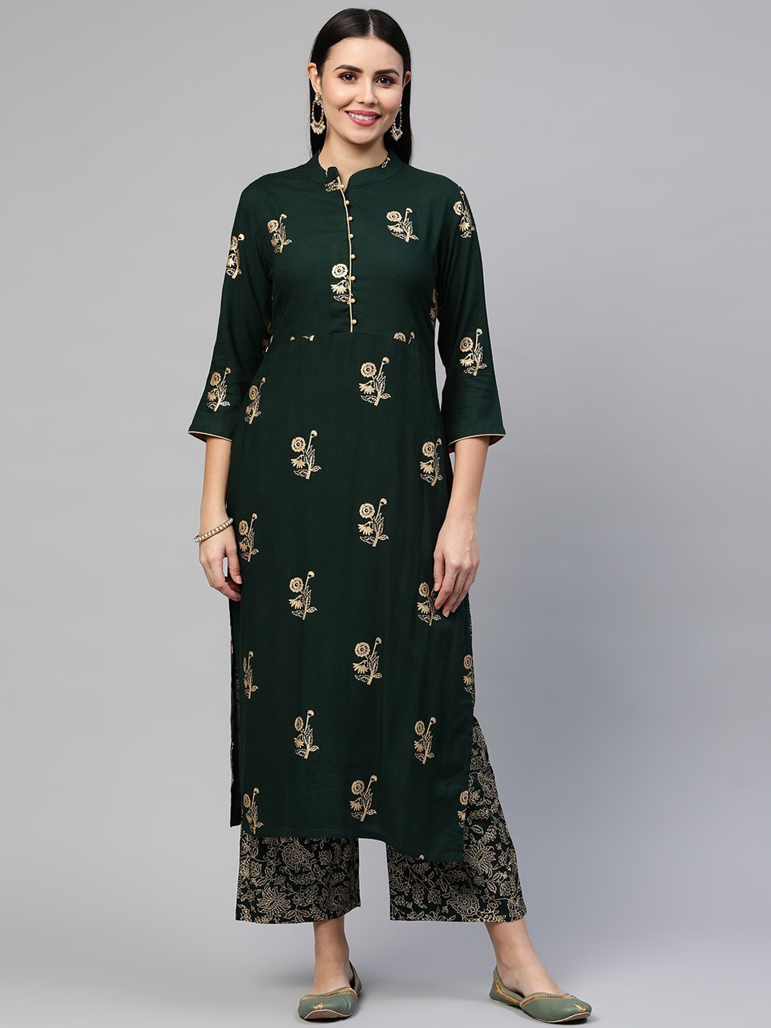 

KALINI Women Green Floral Printed Kurti with Palazzos