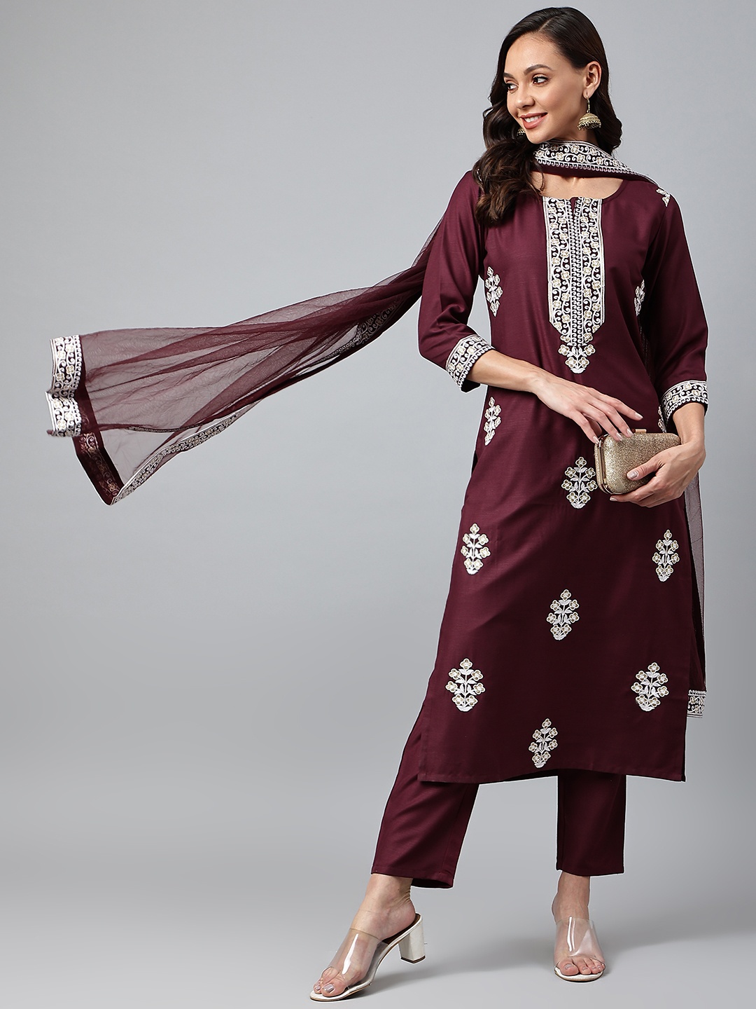

KALINI Women Maroon Ethnic Motifs Printed Kurta with Trousers & With Dupatta