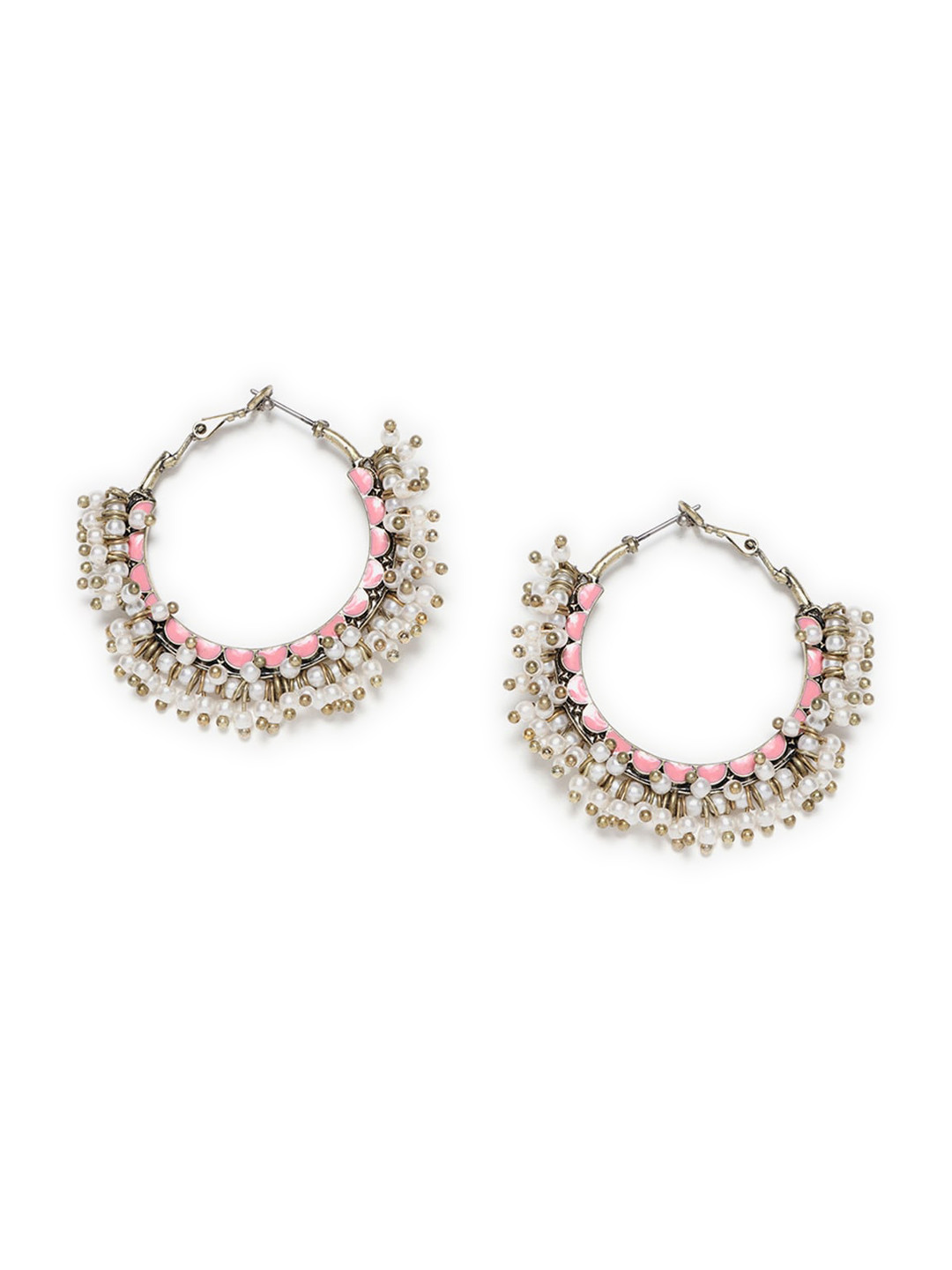 

W White & Pink Circular Hoop Earrings