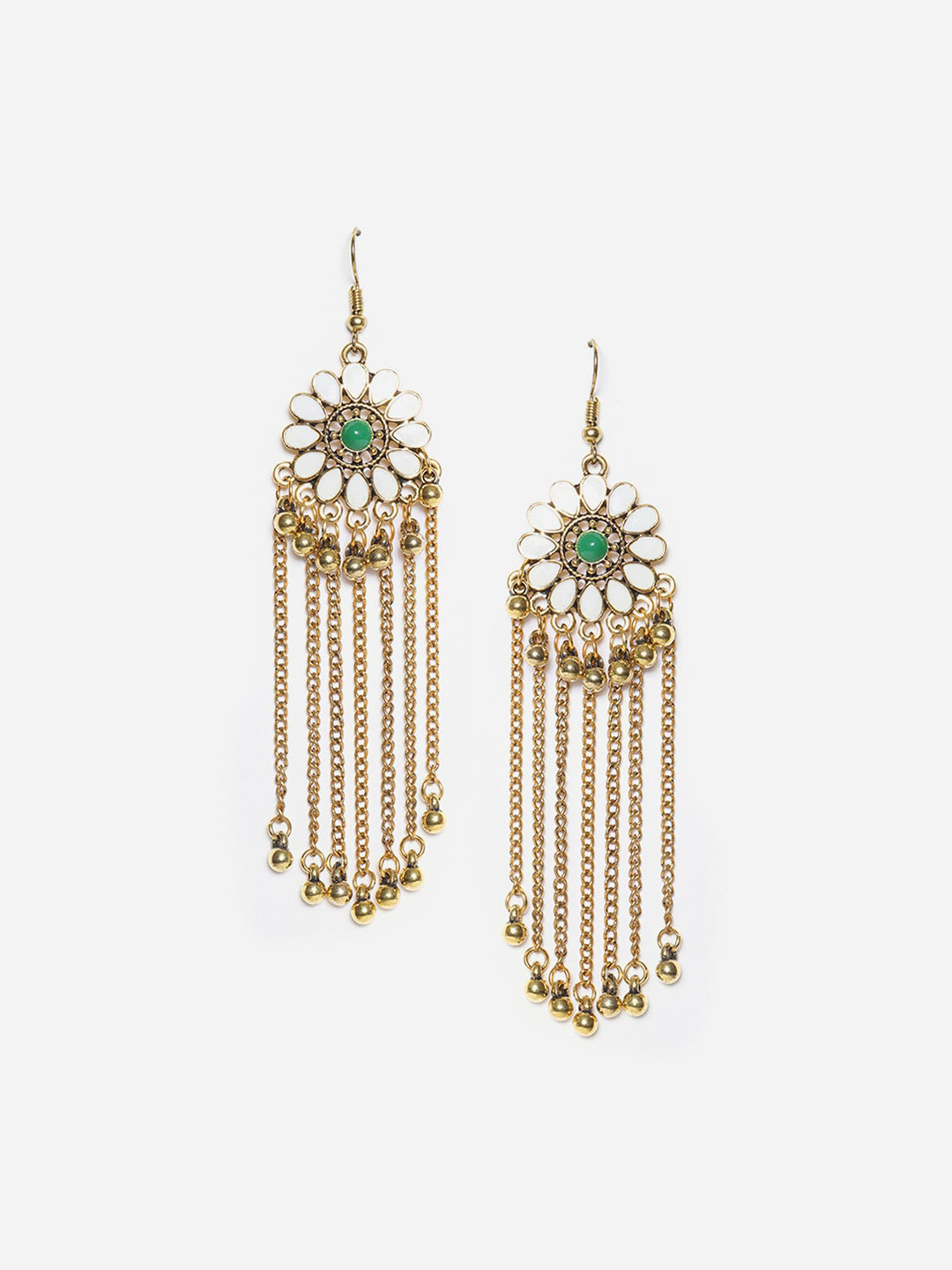 

W Gold-Toned & White Floral Drop Earrings