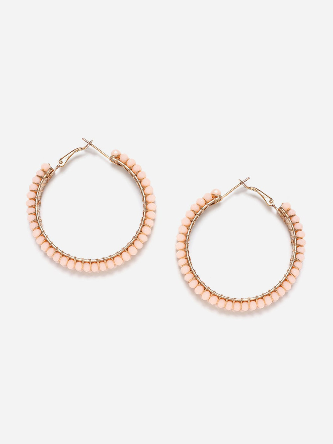 

W Beige & Gold-Toned Beaded Circular Hoop Earrings