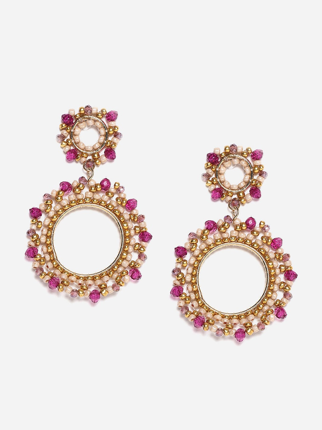 

W Women Red Circular Artificial Beads Hoop Earrings