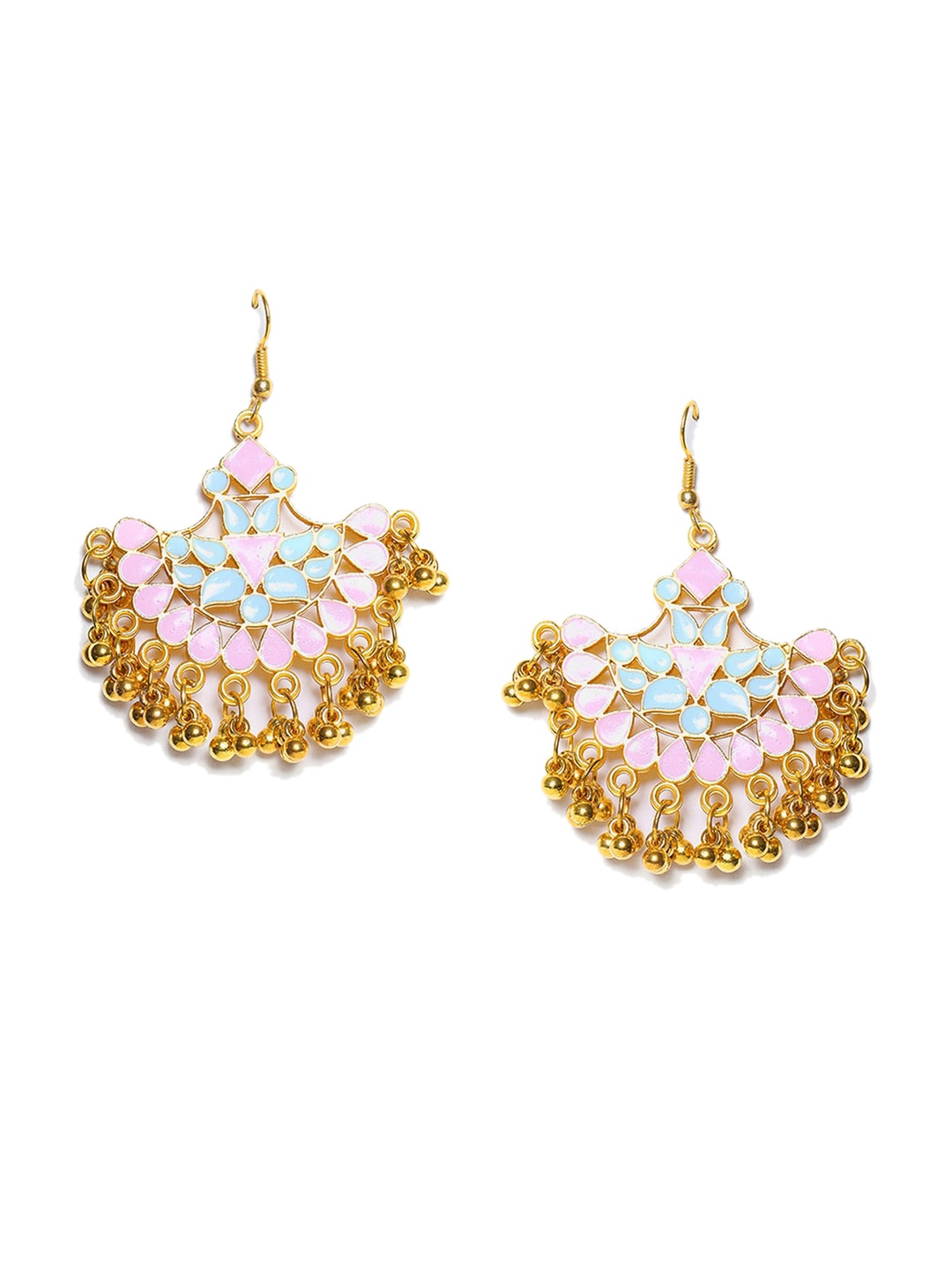 

W Pink & Gold-Toned Crescent Shaped Drop Earrings
