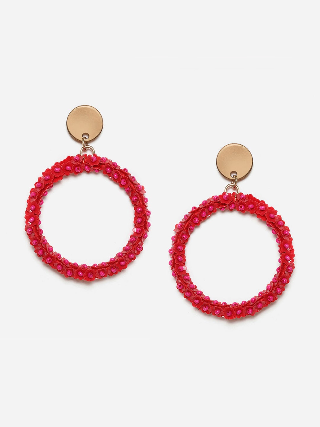 

W Red Beaded Circular Drop Earrings