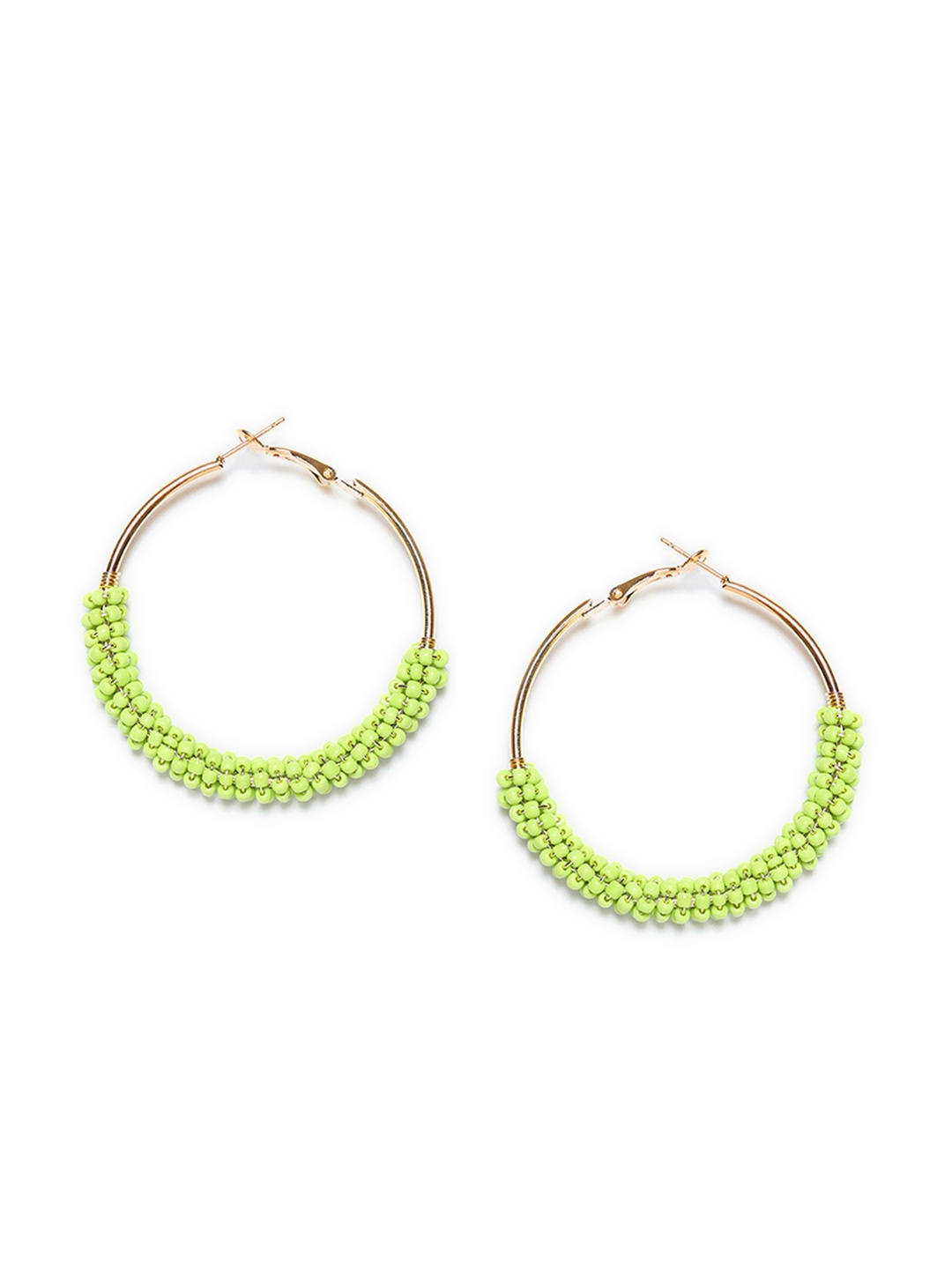 

W Green Circular Artifical Beads Hoop Earrings