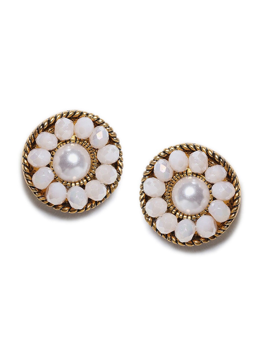 

W White & Gold-Toned Circular Studs Earrings