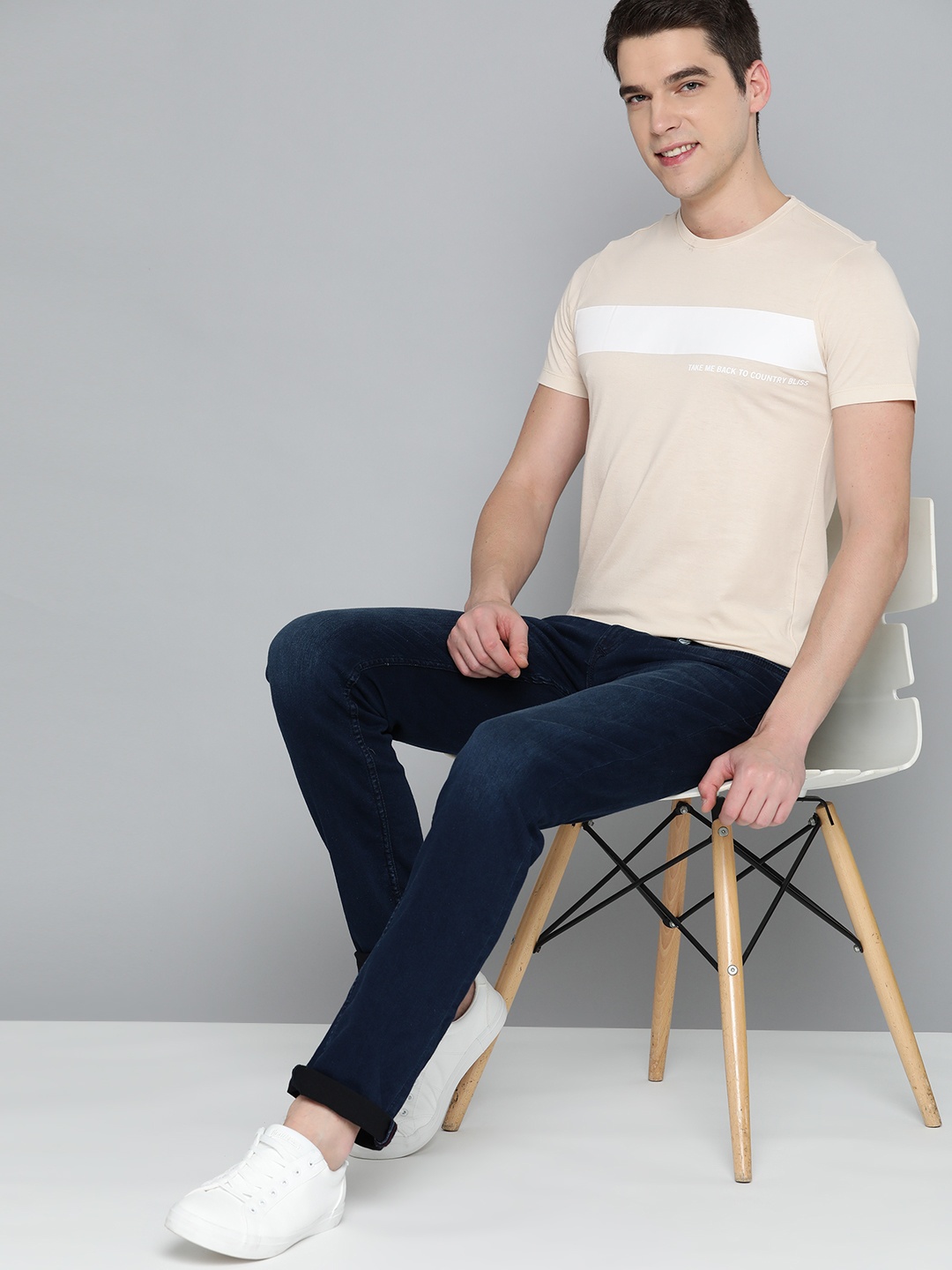 

Mast & Harbour Men Beige & White Striped T-shirt