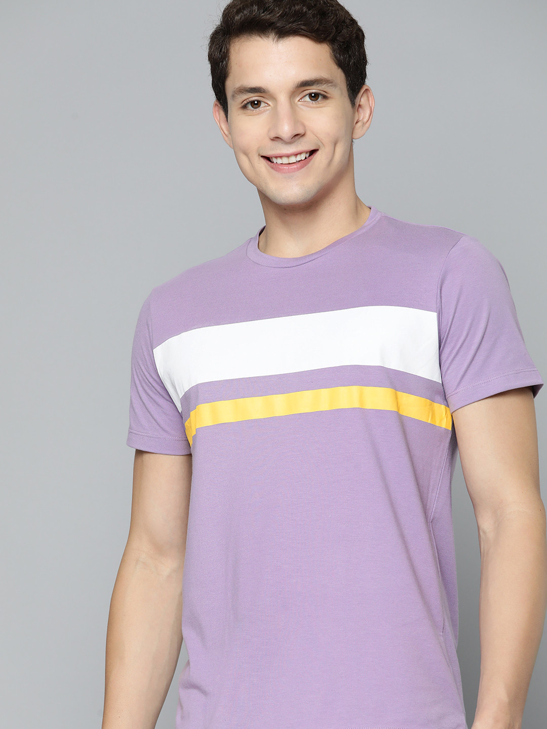 

Mast & Harbour Men Lavender & White Striped T-shirt