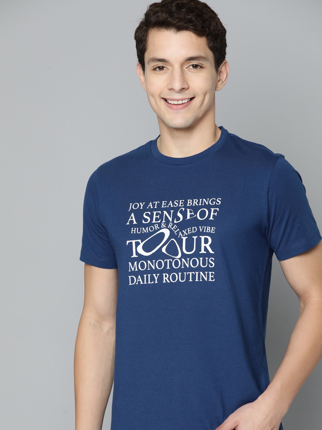 Mast & Harbour Men Navy Blue & White Typography Printed T-shirt