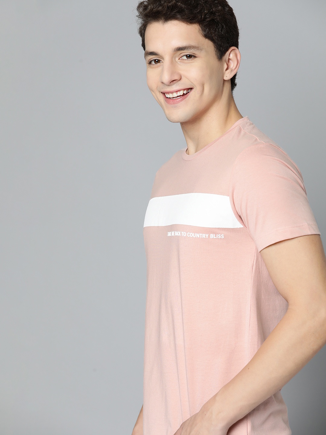 Mast & Harbour Men Peach-Coloured & White Striped T-shirt