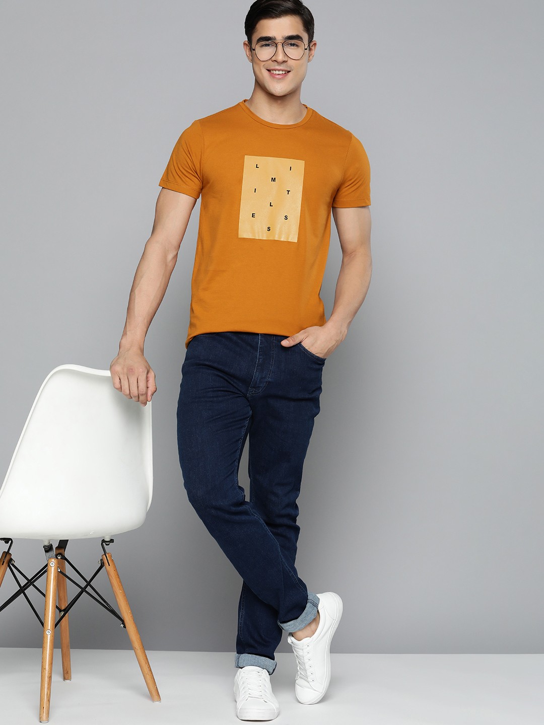

Mast & Harbour Men Mustard Brown Typography Printed T-shirt
