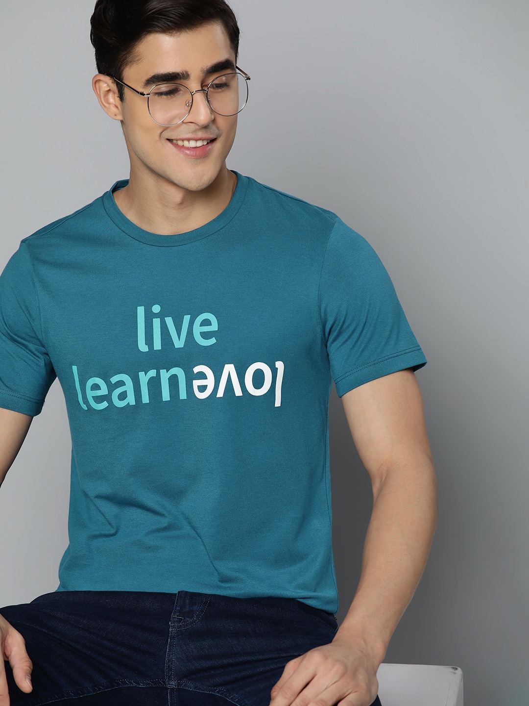 

Mast & Harbour Men Teal Blue & White Typography Printed T-shirt