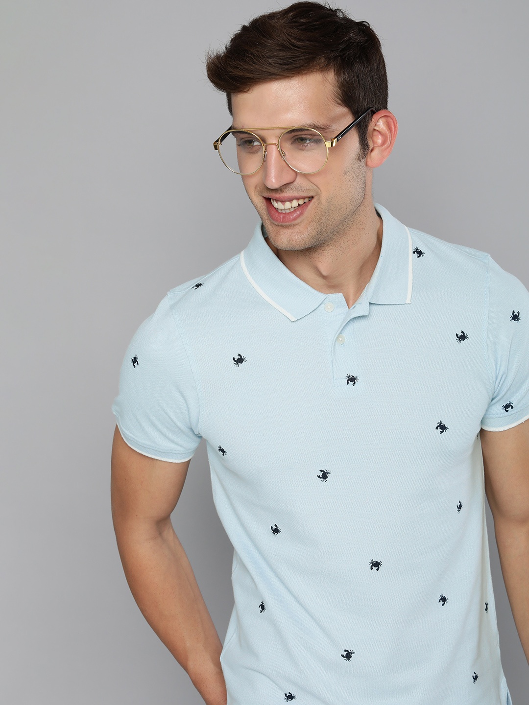 

Mast & Harbour Men Blue & Navy Blue Pure Cotton Printed Polo Collar T-shirt