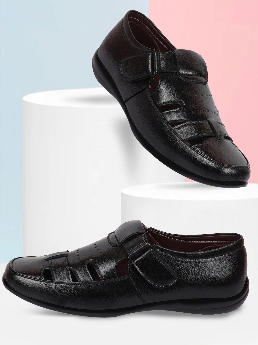 

FAUSTO Men Black PU Shoe-Style Sandals